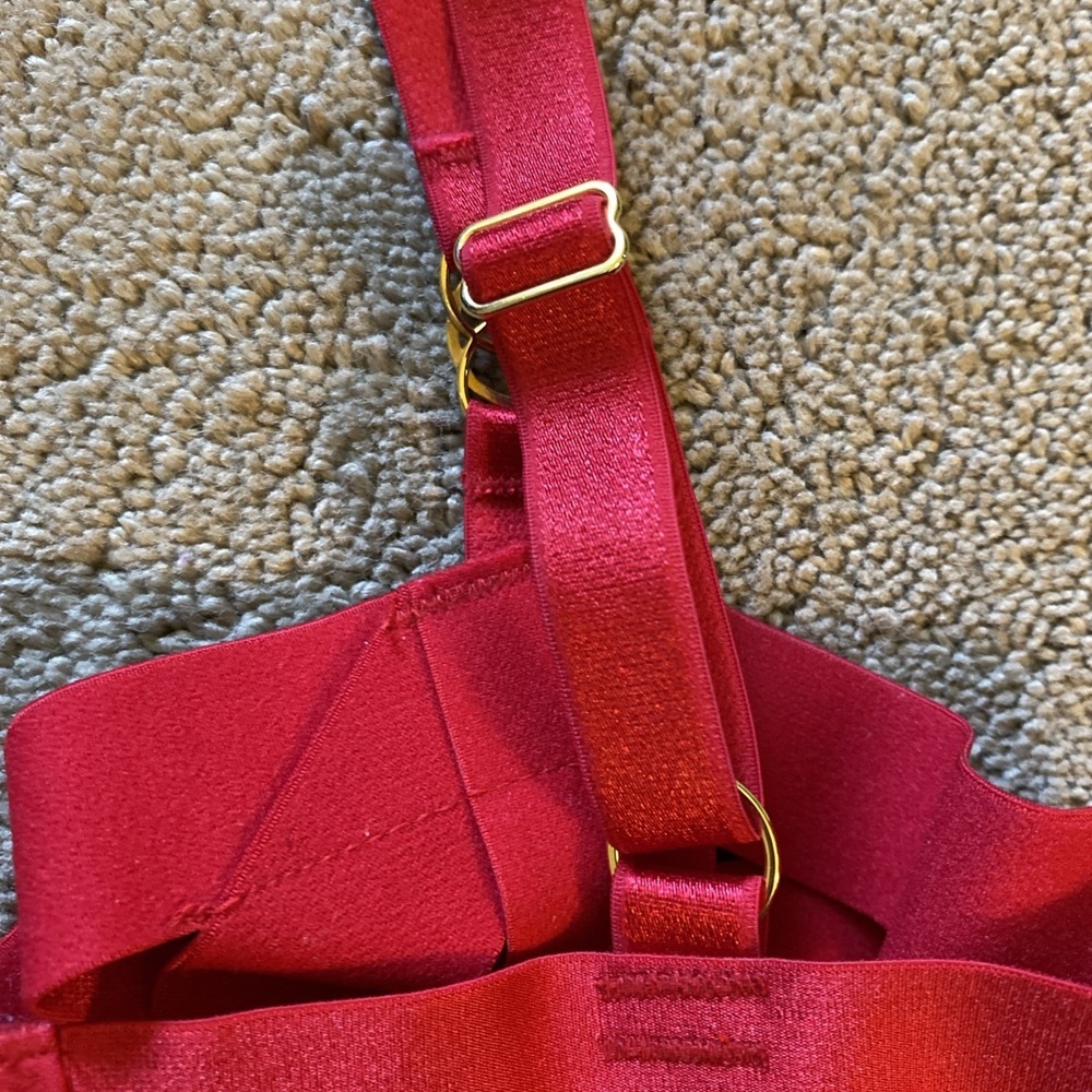 VICTORIA'S SECRET VERY SEXY LUXE UNLINED STRAPPY RED CAGE BANDED BRA 34B - Picture 7 of 15